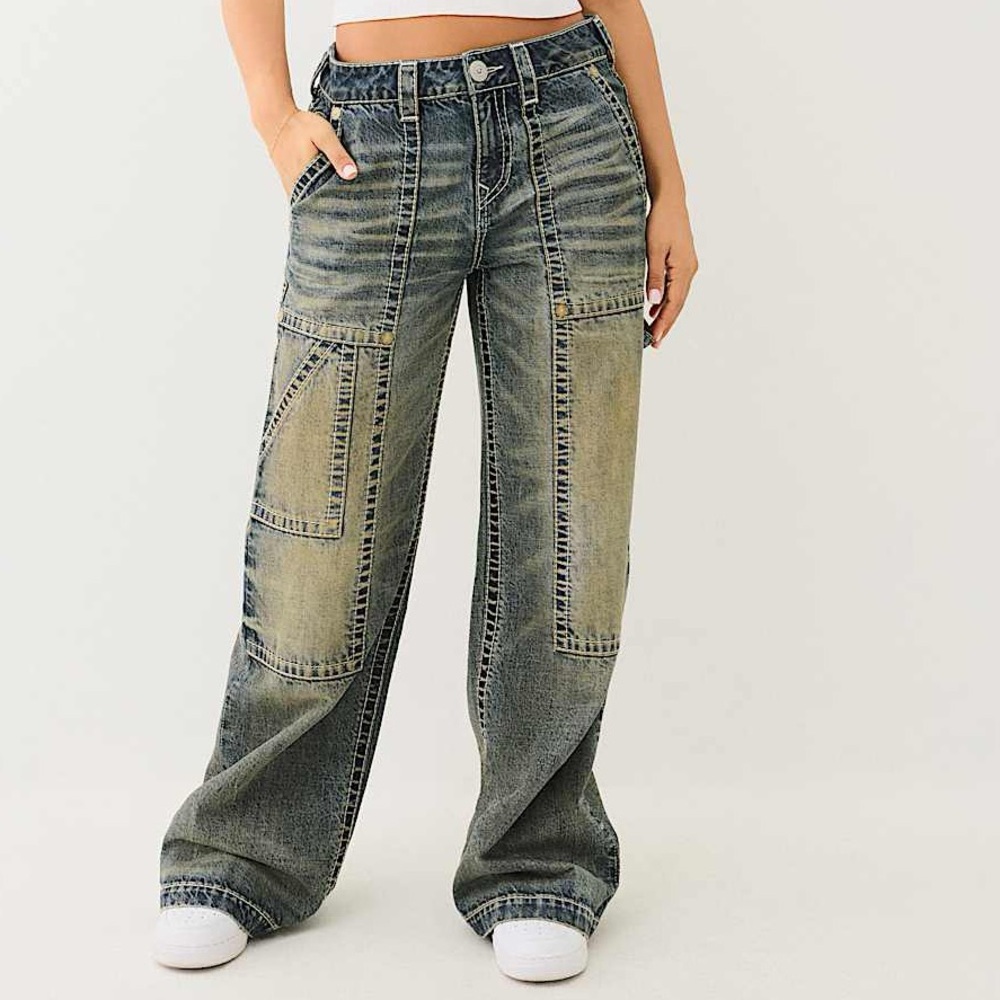 True Religion - Distressed Wide-Leg Jeans — Carpenter Bobbi Baggy
